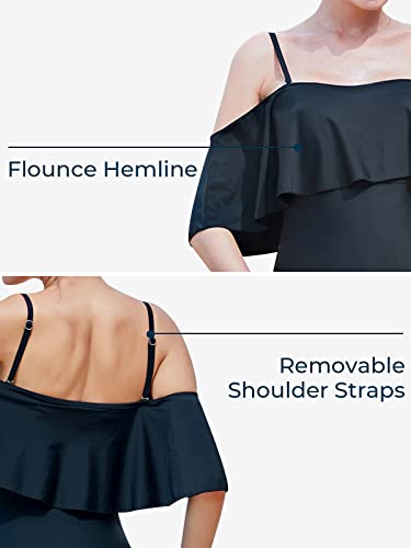 Miyang Women Maternity Swimwear Off-Shoulder Flounce One Piece Printing Bathing Suit Black Medium #TOP3