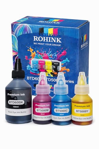 Image of ROHINK Premium Dye Ink Bottles for Brother Printers, T220, T300, T310, T420, T500, T520, T820, T920, T510, T910, T710, T4500W, T800W, T710W - Printer (C /M /Y - 50ml x 3)(Black x 100ml)