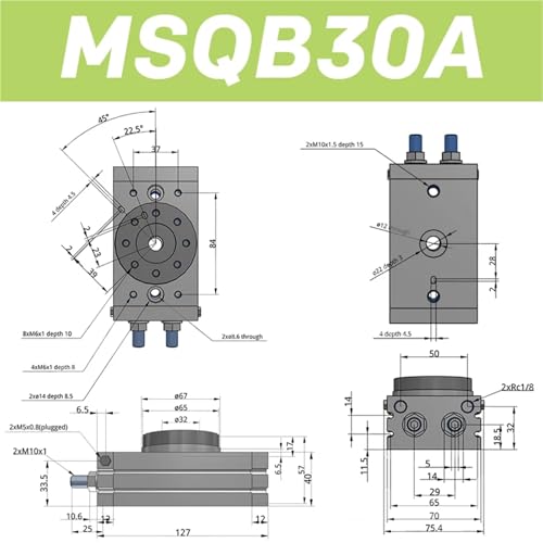 Vérin pneumatique rotatif MSQB 0-190° réglable pour automatisation