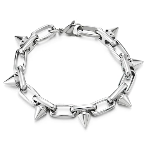 COOLSTEELANDBEYOND Stainless Steel Spike Link Chain Bracelet for Men Women, Unique Style