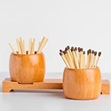 Dari Natural Beech Wood Match Holder with Striker – Multipurpose Tea Lights Candle Holder with Decorative Tray – Functional Living Room/Bathroom Set Home Décor – 4 Strikers – Modern Match Holder