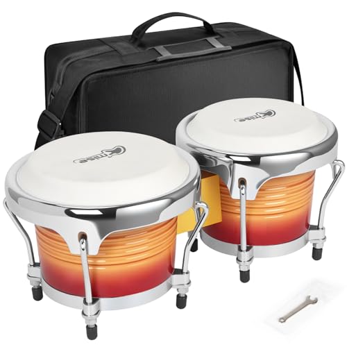 Bongo Drums 6.5” and 7.5”, Birch Percussion Instrument Bongos for Adults Beginners,Buffalo Hand Drum with Carry Bag and Tuning Wrench for Education and Practice.