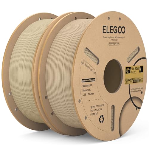 ELEGOO PLA Filament 1.75mm Oak Wood & Tan Birch 2KG, Real Wood Flour Added 3D Printer Filament, 2pcs 1kg Spool(2.2lbs) Fits for Most FDM 3D Printers
