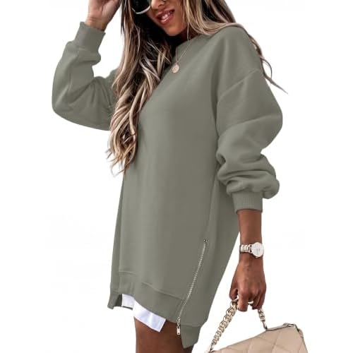 LOMON Women Fleece Oversized Crewneck Sweatshirt Layered Tunic Pullover