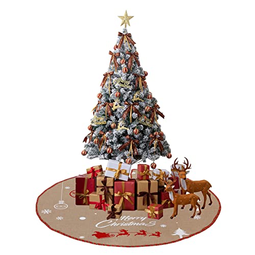 Burlap Christmas Tree-Skirt Fall Decorations - 48 Inch Vintage Xmas Rustic Farmhouse Holiday Indoor Decor White Snowflake Reindeer Deer New Santa Wedding Party Jute Tree Skirt #TOP4