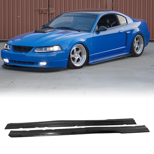 MagicDrift Side Skirts, Compatible with 1999-2004 Ford Mustang, MDA Style Flexible Polyurethane(PU), Rocker Extension Splitter, Unpainted Black