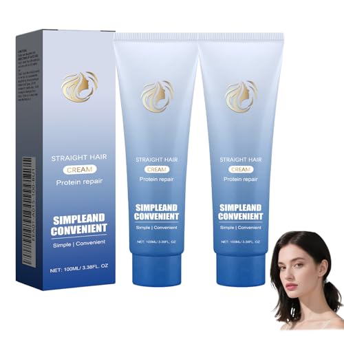 Protein Hair Straightening Cream–100ml Fast Smoothing,Frizz Control&Glossy Silk Finish,Styling Treatment for Curly/Frizzy/Wavy Hair,Suitable for Women&All Hair Types,Enhances Natural Beauty (2PCS)