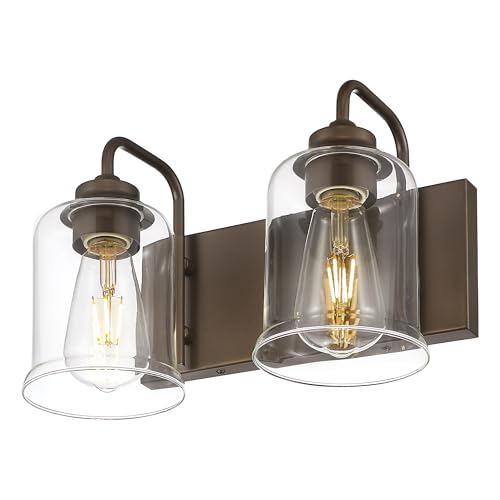 Image of zeyu Oil Rubbed Bronze Bathroom Light Fixtures, 2-Light Bath Vanity Light, 12.5 Inch Farmhouse Wall Sconces with Clear Glass Shade, ZSL72B-2W ORB