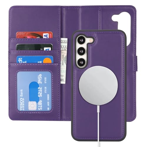 Image of Ｈａｖａｙａ for Samsung Galaxy S23 Wallet Case for Women magsafe Compatible Galaxy S23 Wallet case with Card Holder Detachable Magnetic flip Leather Cover-Deep Purple