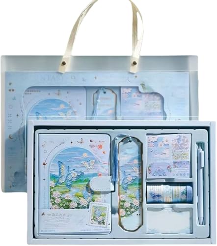 Gamire システム手帳 油絵ノート メモ帳 耐久性 持ち運び かわいい 磁気吸着 ブックマーク付き 3Dタイトルページ DIY 材料かばん 手作り 子供の女の子の日記 小学生 記念品 新学期ギフトボック 贈り物 (ジャーナルギフトボックス + ギフトバ