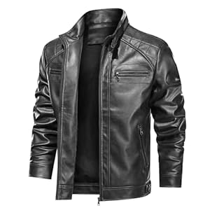 Veste en cuir de vachette souple et résistant pour homme - Style motard - Veste d'hiver - Fourrure - Veste mi-saison - Veste de motard matelassée - Décontractée - Avec fermeture éclair, O Noir., 3XL