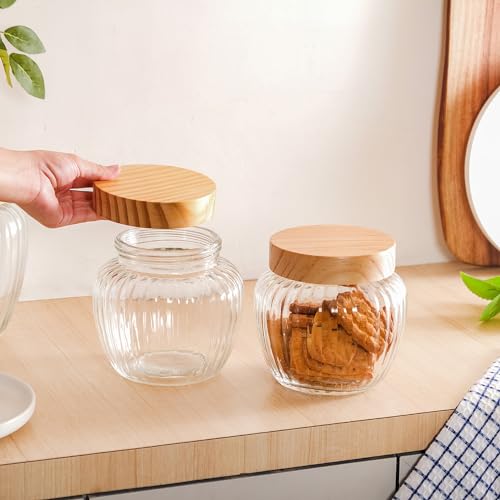 Image of Nestasia Glass Containers for Kitchen Storage Set of 2-2200ml, Airtight Transparent Glass Jar 2+ litre with Wooden Lid for Kitchen Pantry, Spice, Masala, Pickles, Pulses, Dry Fruits, Snacks Storage