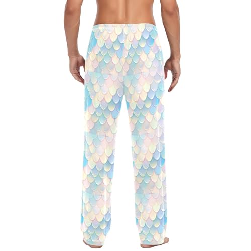 Men's Mermaid Scales Pajama Pants with Pockets - Straight Fit Cotton Sleep Bottoms for Lounge & Nightwear#9613