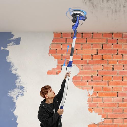 750W Electric Drywall Sander, 1800RPM Drywall Sander with Vacuum Dust Collection, LED Light & 6 Pcs Sandpaper, Foldable & Extendable Handle for Sanding Wall, Ceiling Removal- Gem Blue