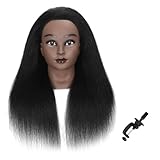 Black Mannequin Head 100% Real Hair Hairdresser Practice Braiding Hair Styling for Hairdresser Training, Beauty School Practice,with Clamp stand,manikin head (16-in-black)