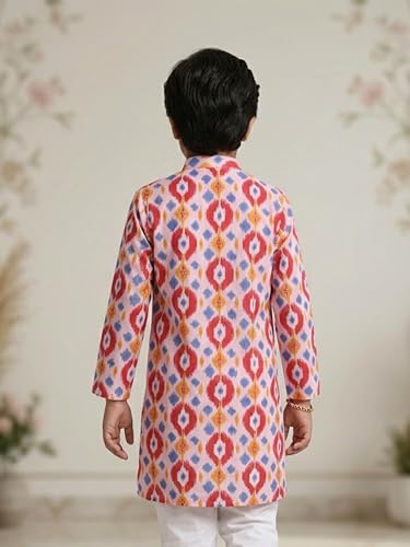 Image of KiddoPanti Boys 100% Cotton Ethnic Motif Printed Short Length Kurta