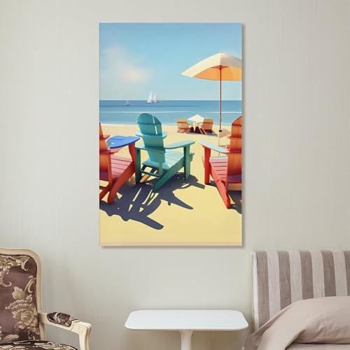 Impression sur toile paysage de plage avec chaises déco murale