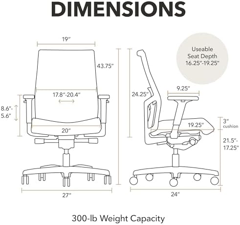 HON Ignition 2.0 Mid‑Back Ergonomic Office Chair, Mesh Task Seating with Lumbar Support, Advanced Synchro‑Tilt, Height and Width Adjustable Arms, Black Frame, Black - 2