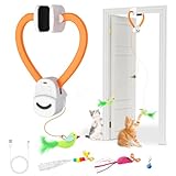 Cat Toys for Indoor Cats Interactive Hanging Cat Toy Door Clip Rainbow Ribbon Automatic Cat Toy with Retractable Cat Fluffy Bird Toy Bell Balls Kitten Toys for Cat Chase Exercise Playing
