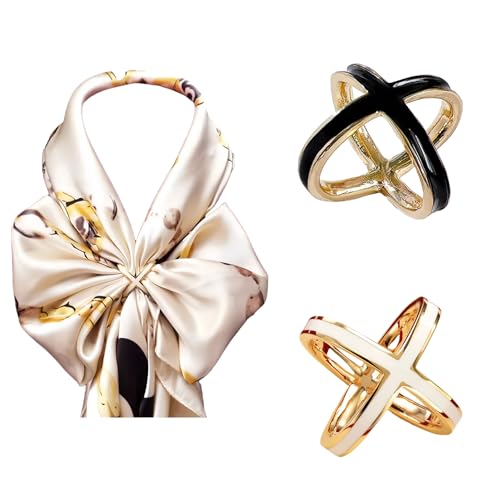 SYWDUDUCLT 2 Pcs Scarf Rings For Women, Fashion Metal Scarf Buckle, Black/White