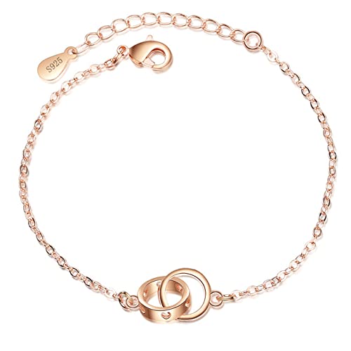 Bracelet à breloques en or rose chaîne lien argent 925 bijoux tendance femme