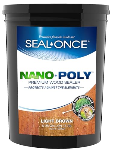 Image of SEAL-ONCE Nano+Poly Wood Sealer and Waterproofer, Light Brown, 5 Gallon | With Polyurethane, Premium Waterproof Sealant