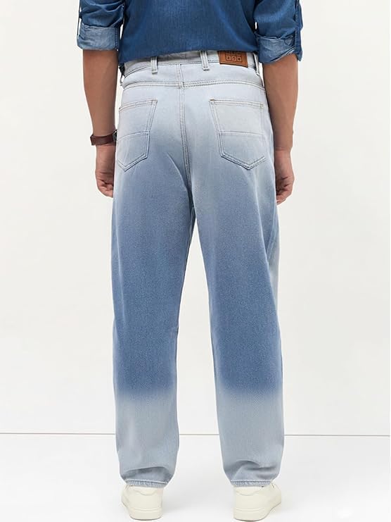 Image of Urbano Fashion Men's Loose Baggy Fit Heavy Washed Faded Denim Jeans Non-Stretchable