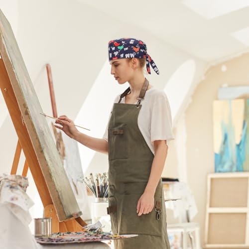 3 Stück OP Haube Verstellbar mit Knopf Arbeitskappe Baumwolldruck Kranken Schwesternkappe Unisex Staubhauben Kappe（Cartoon Zähne Stil）