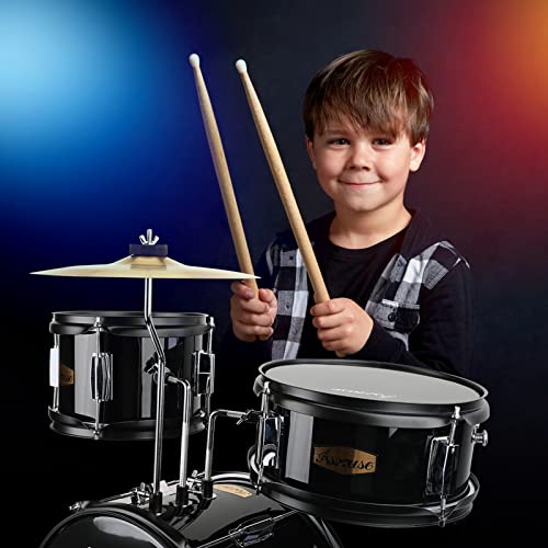 Asmuse Drum Set, 3 Piece Drum Set With Bass, Tom, Snare, Cymbal, Ideal Gifts For Boys And Girls (Black) #TOP5