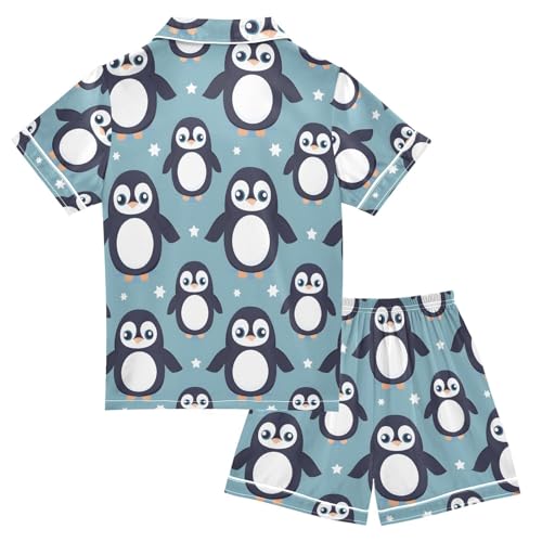 ALAZA Cute Cartoon Penguin Pajamas Satin Pajama Set Short Sleeve Button Down Sleepwear2