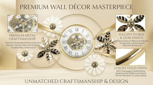 Image of Mokshith Large Wall Clock Creative Metal Flower Leaf Design Silent Non Ticking Decoration Clocks for Living Room Bedroom Home (MO-26)