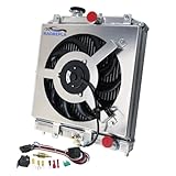 RADREPLA 4 Row Aluminum Radiator Compatible with 1992-2001 Honda Civic EJ EK EG DEL D15 D16 Radiador for 94-01 Acura Integra DB/ DC1/ DC2 MT Downflow Radiators Shroud 1x12' Fans Thermostat Relay Kit