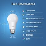 Feit Electric Smart Light Bulbs with RGB Color Changing and Tunable White, 2.4Ghz WiFi Light Bulbs, No Hub Needed, Works with Alexa and Google, Dimmable 60 Watt = LED 9W, OM60/RGBW/CA/AG/3, 3 Pack - Image 2