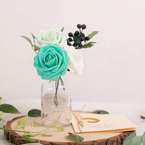 N&T Nieting Artificial Flowers, 25Pcs Fake Flowers Roses Perfect For Diy Wedding Bouquets Centerpieces Bridal Shower Party Home Flower Arrangement Decorations, Series Green #TOP4