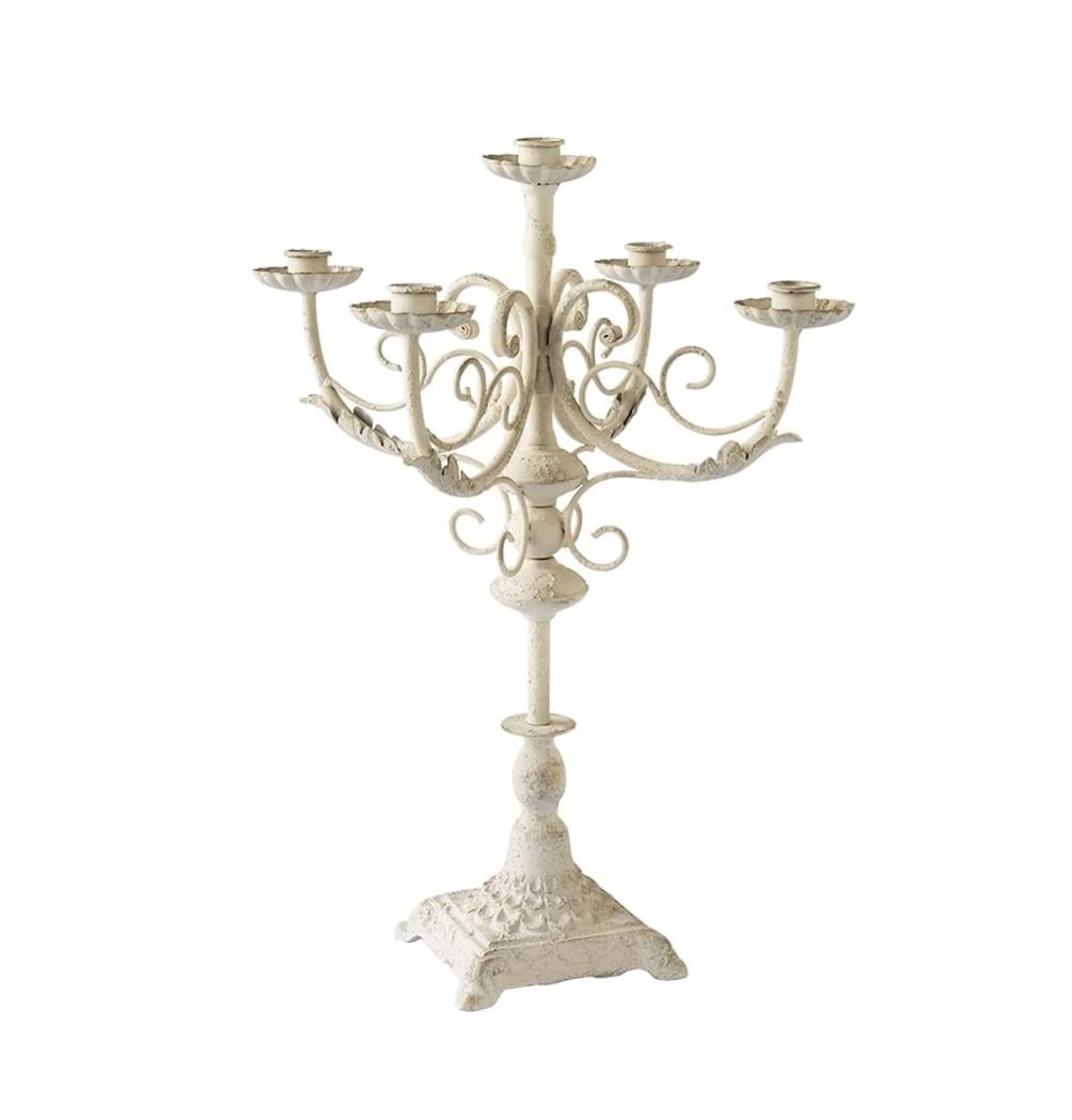 Candelabro de Hierro Forjado con Cinco Brazos, Ideal para Bodas, restaurantes y mesas de Comedor clásicas.