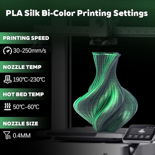 Image of Silk Dual Color Black Green PLA 1.75mm 1kg Shiny 3D Printer Filament FDM | Silk finish Bi color Black Green Coextrusion Shiny Smooth transition Neatly wound 1kg spool 2.2lbs for Bambu Creality AMS