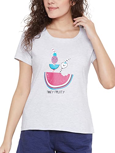 Clovia Women's Cotton Rich Fruit Printed T-Shirt (LT0124H01_Grey_XL) Deal