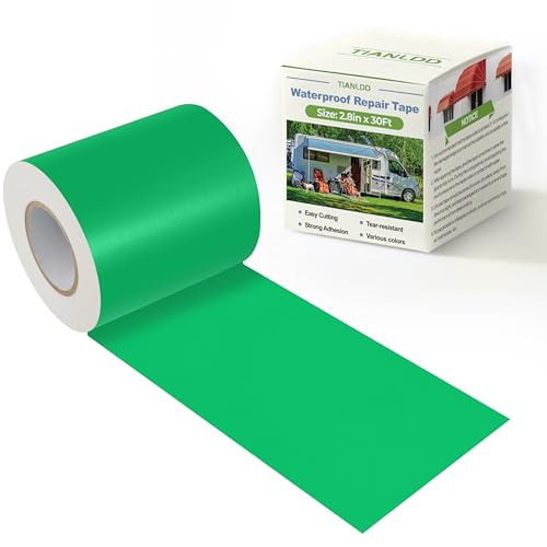 TIANLDD Waterproof Repair Tape for Fabric,RV Awning,Boat Covers,Tents,Tarp,Heavy Duty Outdoor Repair Patch - 2.8IN x 30FT（Green）