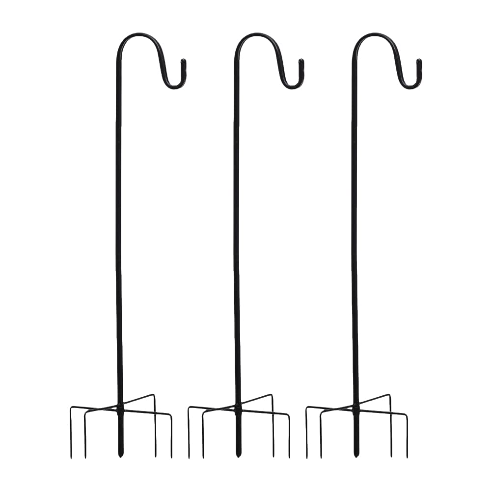 UKCOCO 3 Stück Garten Schäferhaken aus Eisen Stabile 96cm Hohe Haken für Hängende Pflanzkörbe und Vogelfutterspender im Außenbereich Vintage Stil für Garten und Hof