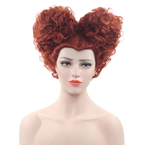 Najeunki Red Queen Anime Cosplay Short Curly Brown Wigs for Halloween Costume Synthetic Human Hair Wigs Women Girls