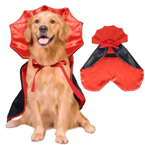 ROSAUI Halloween Pet Vampire Cape 23.62 Adjustable Red & Black Costume for Large Dogs (Golden Retriever Labrador German Shepherd) Spooky Cloak with Stand-Up Collar (L Size)