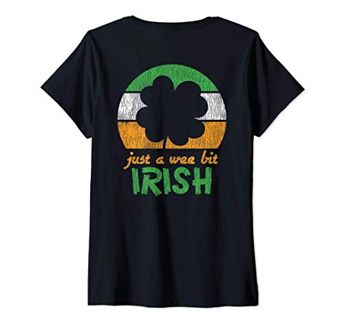 Womens Vintage Shamrock Just Wee Bit Irish Pride St. Patrick's Day V-Neck T-Shirt