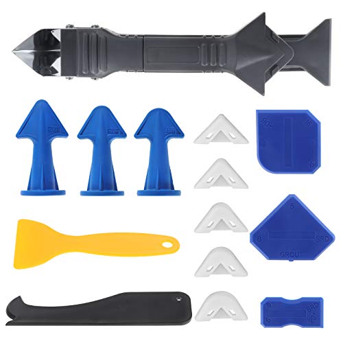 Kit de herramientas para calafatear de silicona, 14 piezas, removedor de sellador, herramienta para juntas, escobilla de goma para juntas, para baño, cocina, piso, esquina, azulejos, fregadero