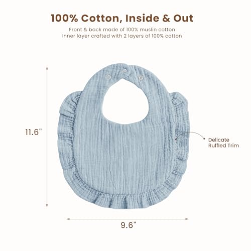 Image of Konssy 3-Pack Muslin Baby Girl Bibs, 100% Cotton with Ruffle Trim