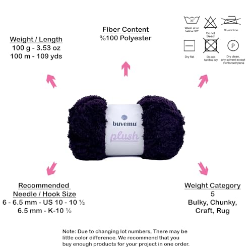 Image of Plush Faux Fur Bulky Yarn, Super Soft Fluffy Fuzzy for Knitting Crocheting Crafting, 100 Gram (3.53 Ounces) 109 Yards (100 Meters) (Dark Eggplant Purple) (3 Skeins)