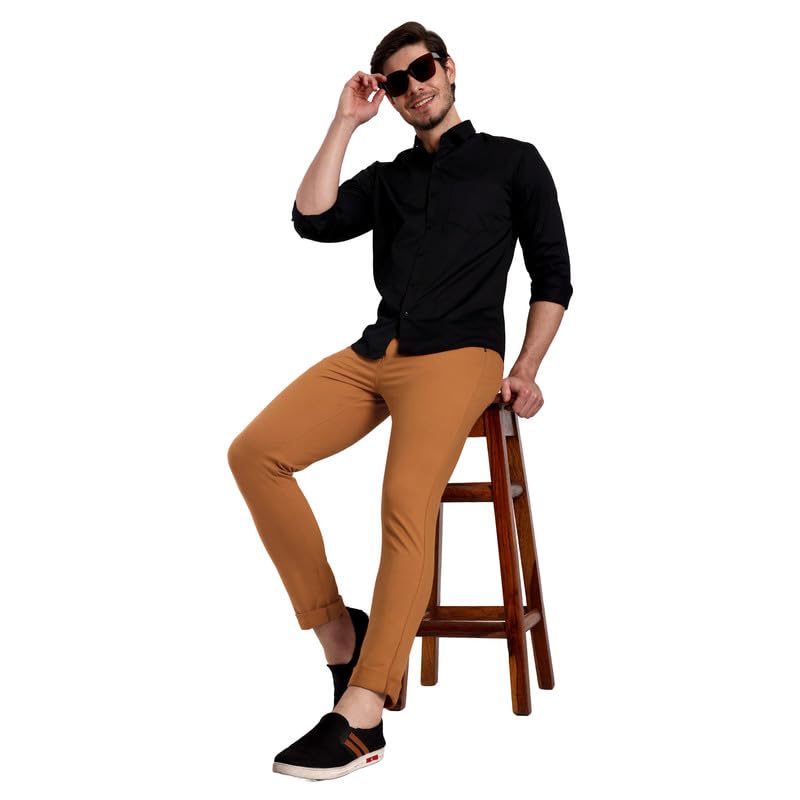 Image of ONE SKY Premium Men's Flexi Waist Casual Pants Cotton Blend Stretchable Chinos | Slim Fit Stylish Office Fashion Trousers for Office, Party | Men Formal Pant