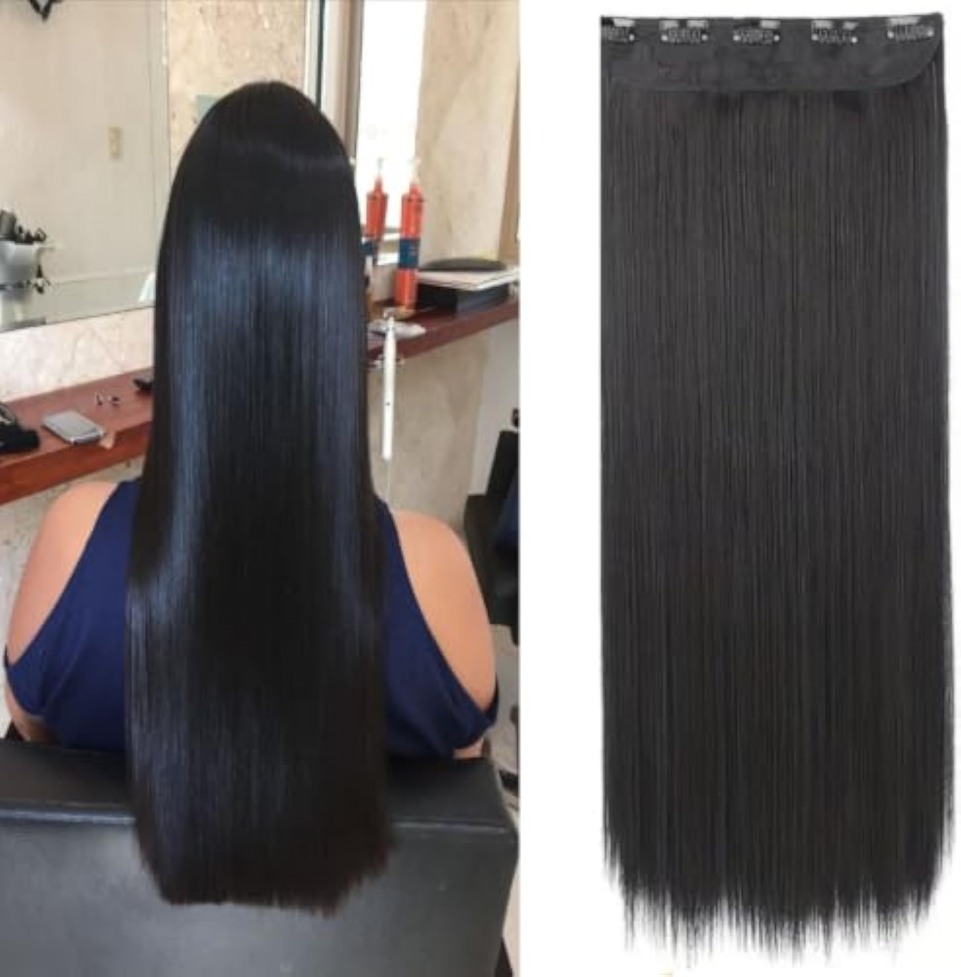Women's Full Head Long 5 Clip Hair Wig Extension
