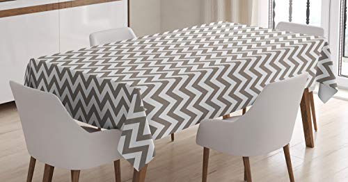 ABAKUHAUS Cheurón Mantele, Gris y Blanco del Zigzag, Fácil de Limpiar Colores Firmes y Durables Lavable Personalizado, 140 x 200 cm, Calentar Topo Blanca