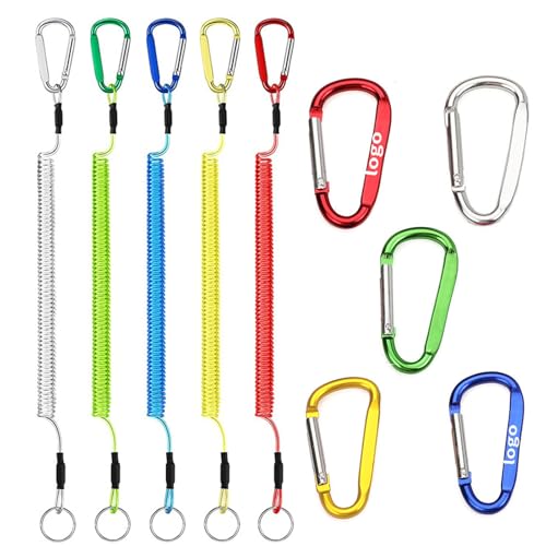 Lot de 5 mousquetons élastiques Anti-Perte pour Accessoires de pêche, Longueur rétractable 10 cm, avec Bobine de sécurité et Mousqueton en Alliage d'aluminium.