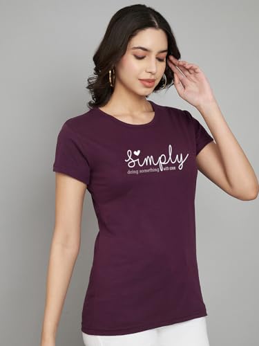 Image of Women Cotton Regular Fit Round Neck T-Shirt (Simply)